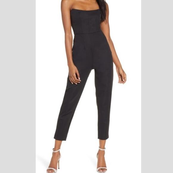 Keepsake Naomi Strapless Jumpsuit Black Sheen Size S Night Out Cocktail Party - Picture 1 of 16